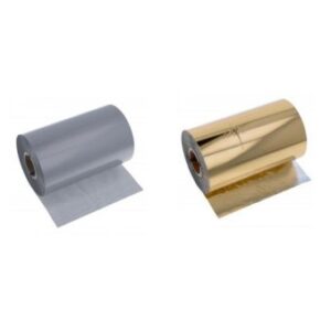 cintas-de-transferencia-termica-color.jpg Cintas de transferencia térmica color — Cera oro brillante · 75 mm x 250 m · Caja de 4 rollos