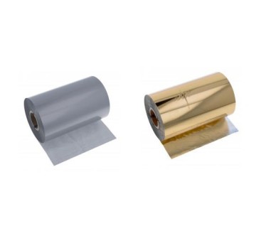 Cintas de transferencia térmica color — Cera oro brillante · 75 mm x 250 m · Caja de 4 rollos