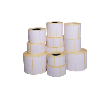 Rollos de etiquetas de transferencia térmica — 30 x 30 mm Circular Polipropileno (3000 etiquetas) · Caja de 15 rollos